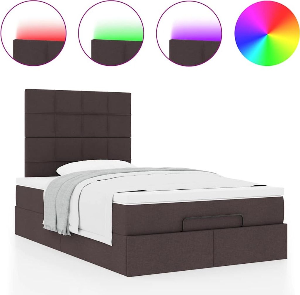 Ottoman-Bett mit Matratze & LEDs Dunkelbraun 120x190 cm Stoff