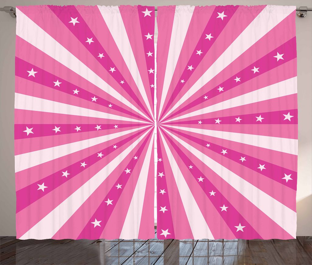 ABAKUHAUS Retro Rustikaler Gardine, Bursting Stripes Sterne, Schlafzimmer Kräuselband Vorhang mit Schlaufen und Haken, 280 x 175 cm, Pink und Koralle