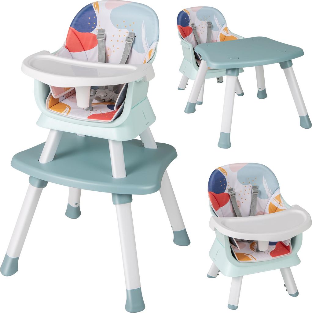 COSTWAY 6-in-1 Babyhochstuhl, Kinderhochstuhl mit Sicherheitsgurt & abnehmbares Tablett, Babystuhl Kombihochstuhl, Bunt