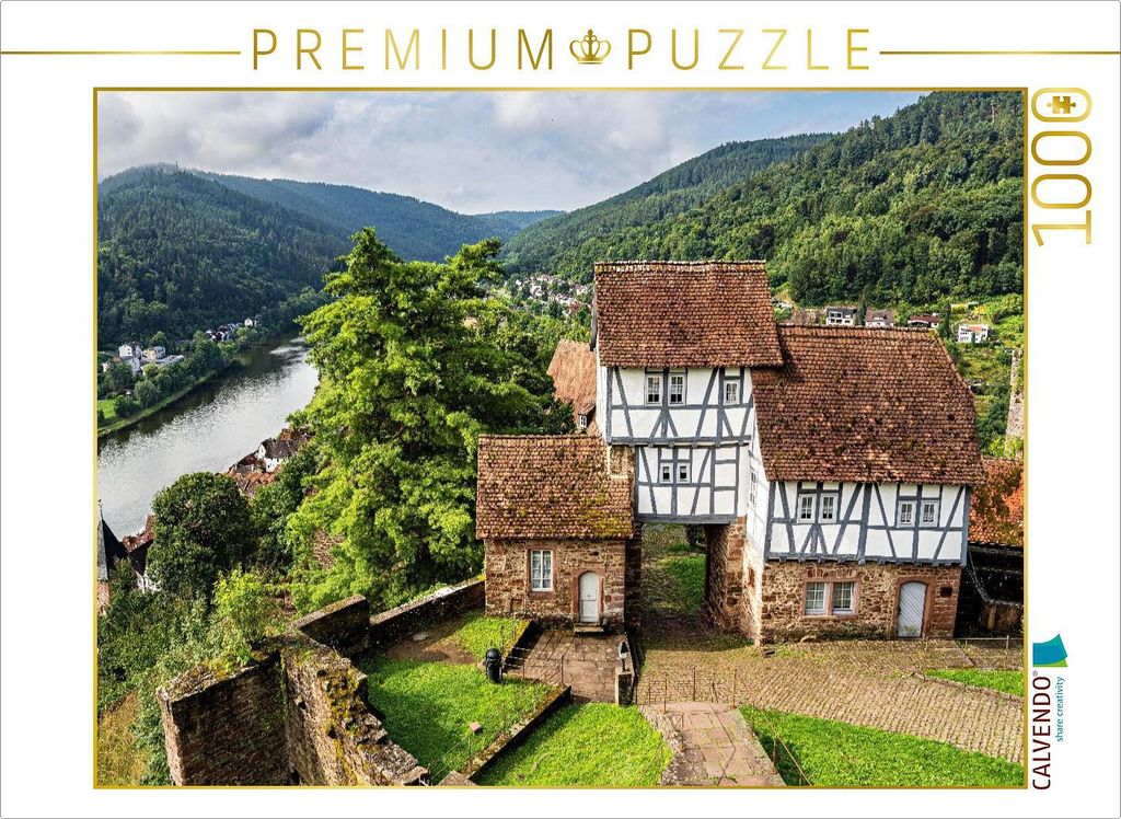 CALVENDO Puzzle Blick vom Schloss Hirschhorn auf das Neckartal | 1000 Teile Lege-Größe 64x48cm Foto-Puzzle für glückliche Stunden