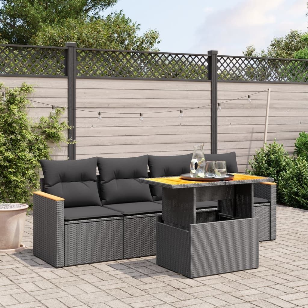Design 5-tlg. Garten-Sofagarnitur mit Kissen Schwarz Poly Rattan, Gartenmöbel-Sets 2024 Neu