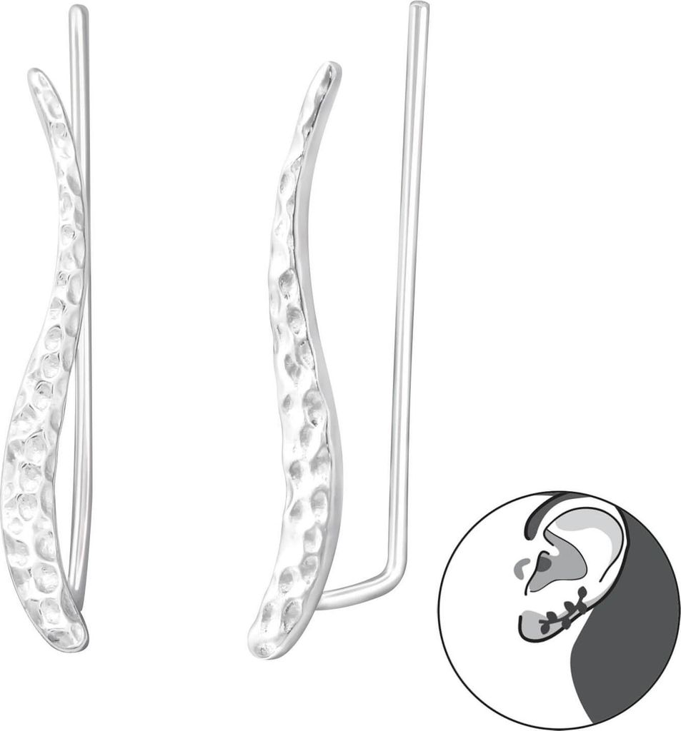 1 Paar Wellen-Ear Climber 925 Sterling Silber gehämmert Ohrstecker Ohrklemme