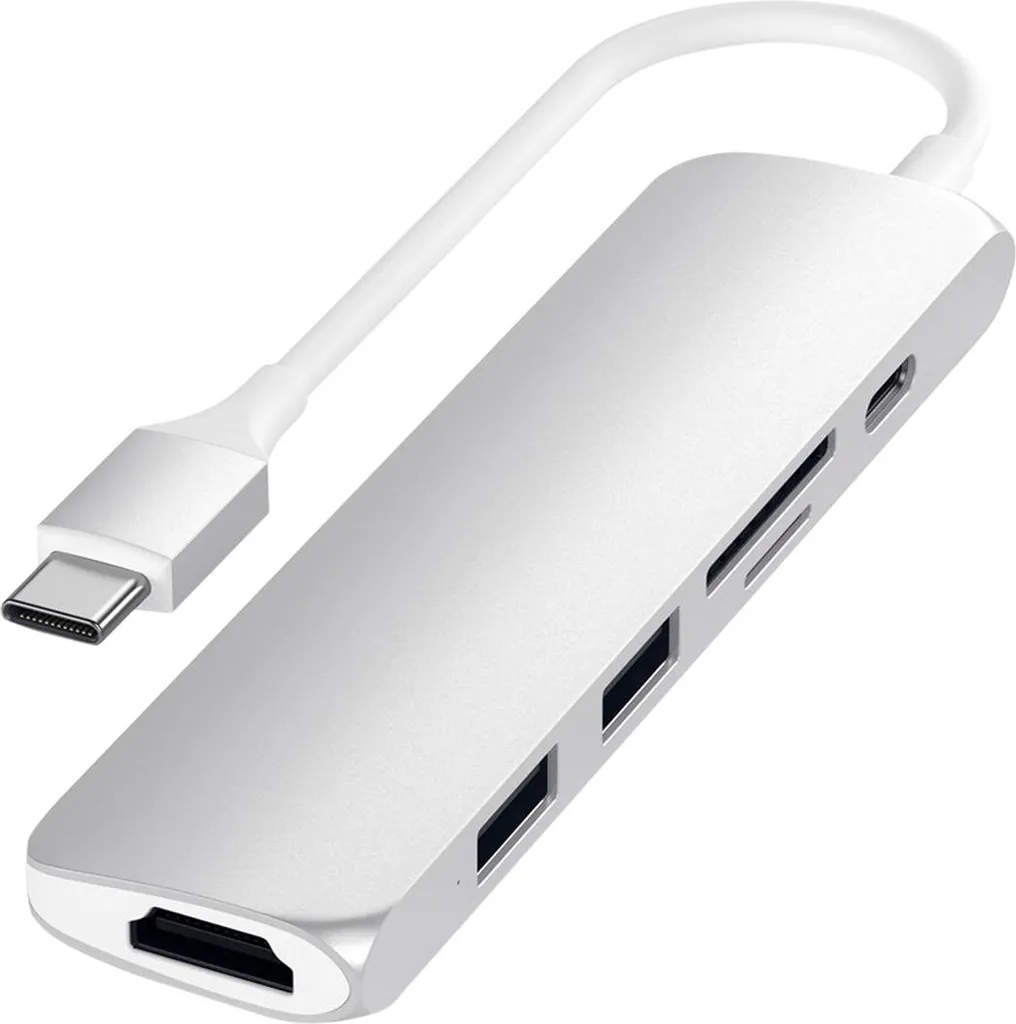 Hub USB-C Argent V2 HDMI pass-through Satechi en aluminium premium