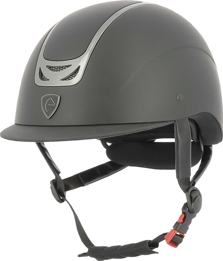 EQUITHÈME Pepit Kinder Reithelm weiches Visier, Farbe:schwarz/metallic chrom, Größe: S/52-54