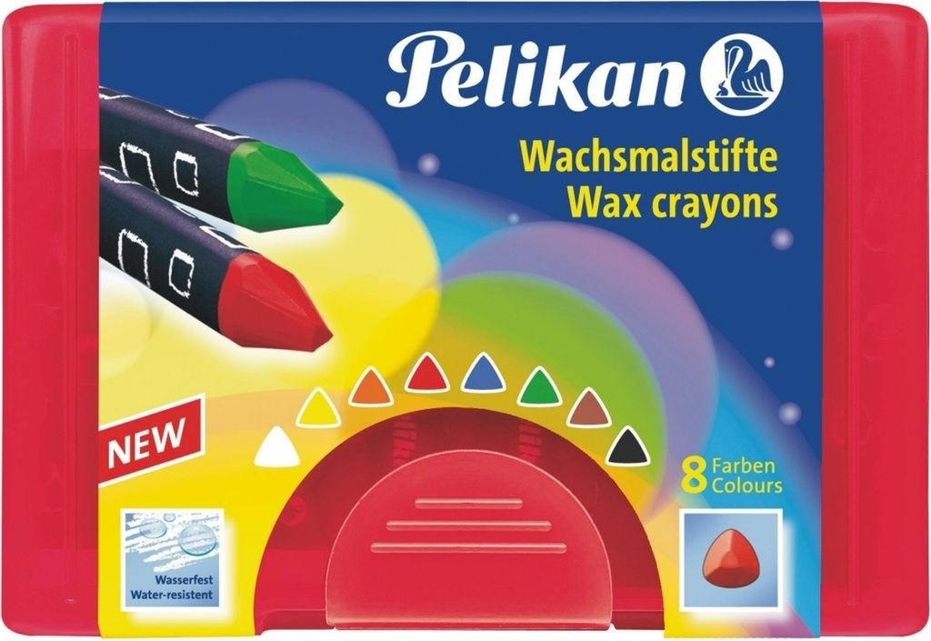 Wachsmalstift 665/8 - 8 Farben sortiert dreieckig Box mit 8 Stiften + 1 Schaber. Packung mit 10 Stück