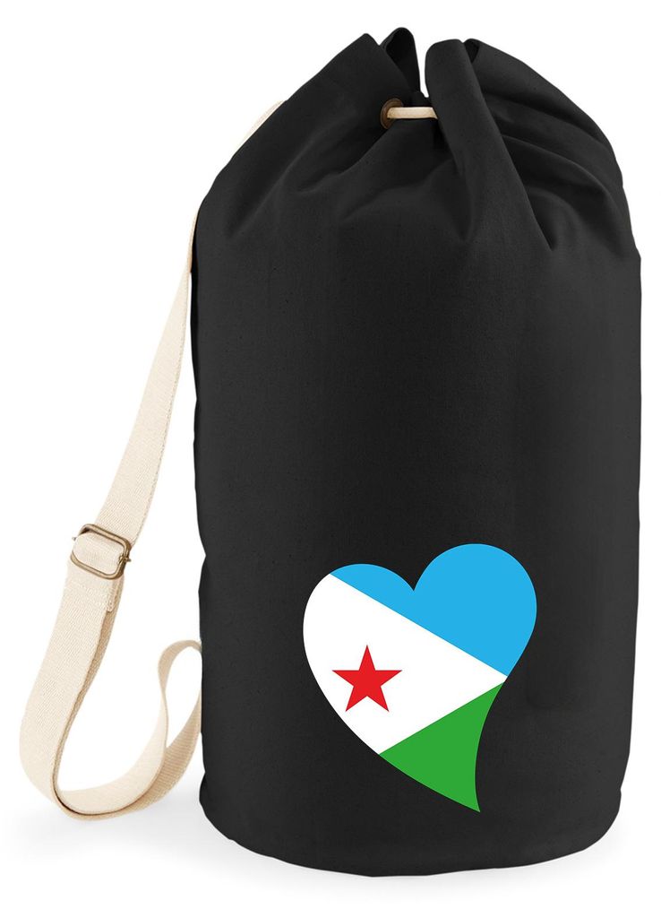 Huuraa Seesack Dschibuti Flagge Herz 20 Liter Black Baumwolle Rucksack Geschenkidee