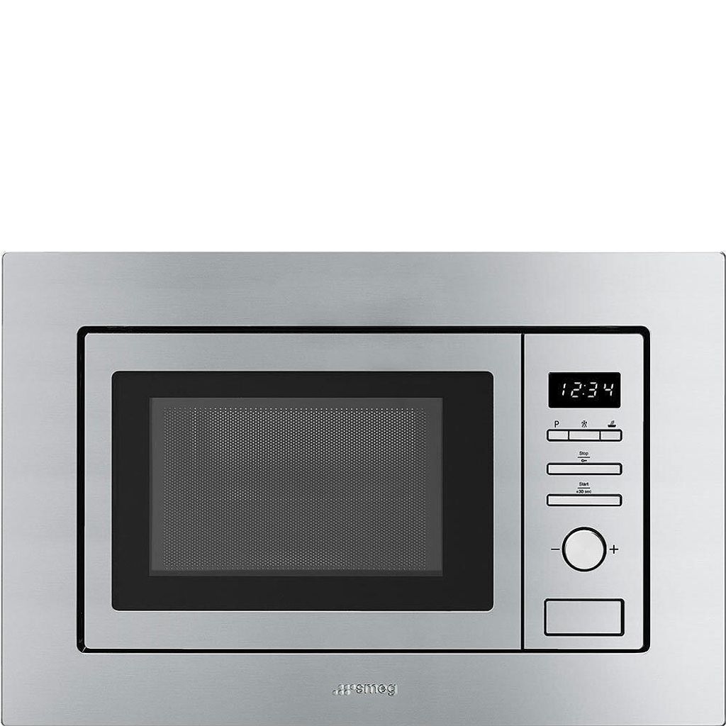 A built-in microwave oven with a digital display and control panel.