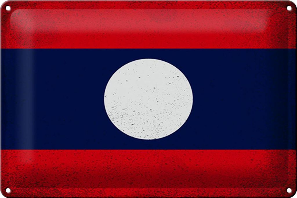 Blechschild Flagge Laos 30x20cm Flag of Laos Vintage