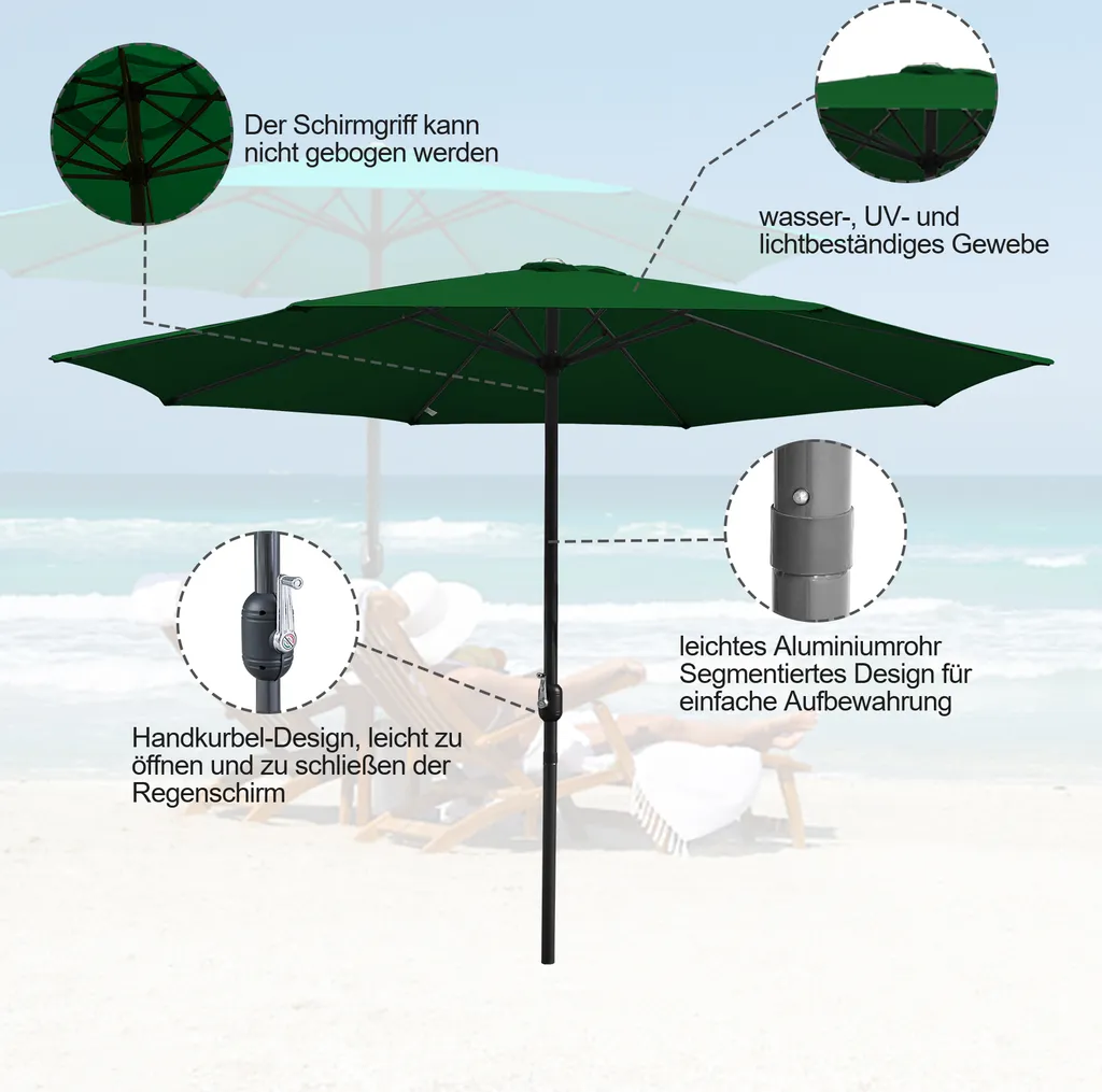 Offerta Ombrellone Clanmacy 3,5m LED Solare Verde UV40+ - 4