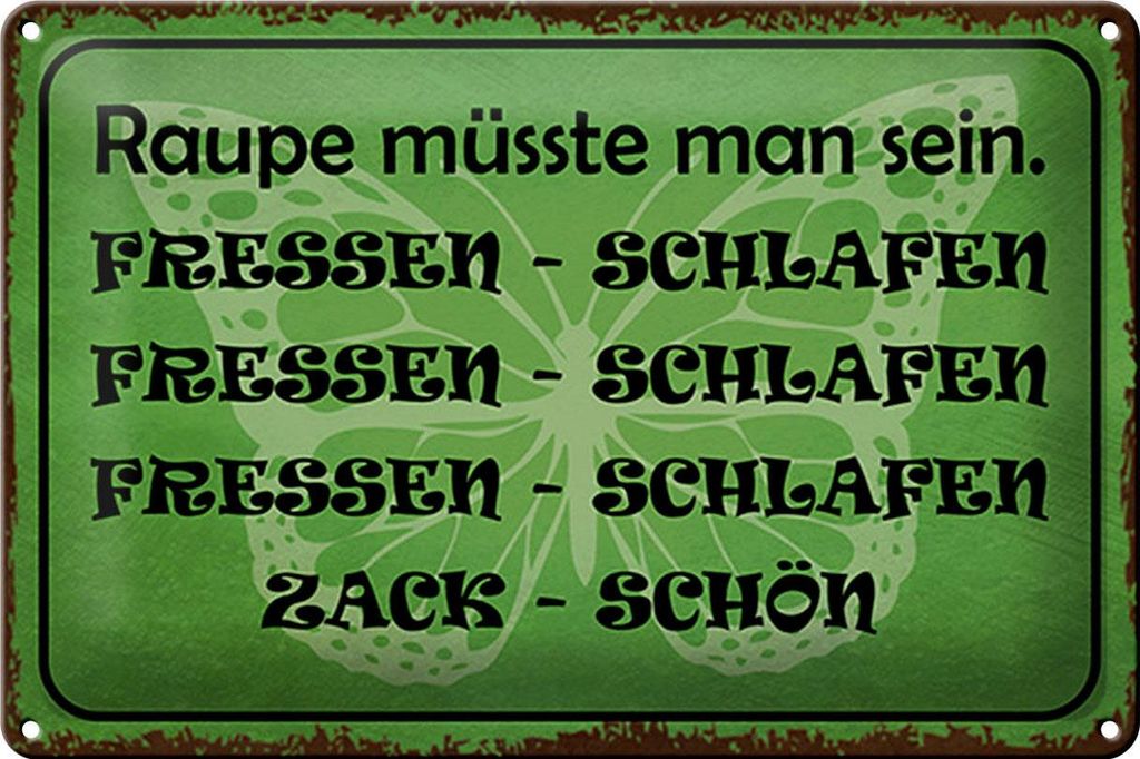 Blechschild Spruch 30x20cm Raupe sein fressen schlafen