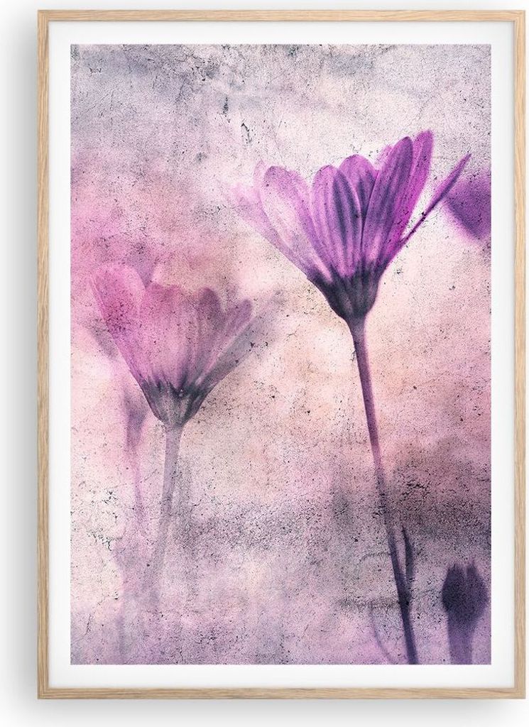Gerahmtes Poster - Rahmen in heller Eiche - Blumen Rosa Vintage - 70x100 cm - Wand Bild - Wanddeko - Wandbilder - Kunstposter - Wandposter - Bilder...