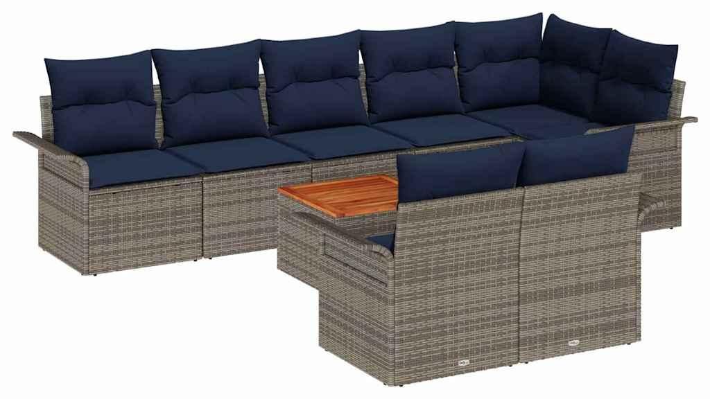 vidaXL Gartensofa-set 9 pcs Grau und Marineblau Poly-Rattan