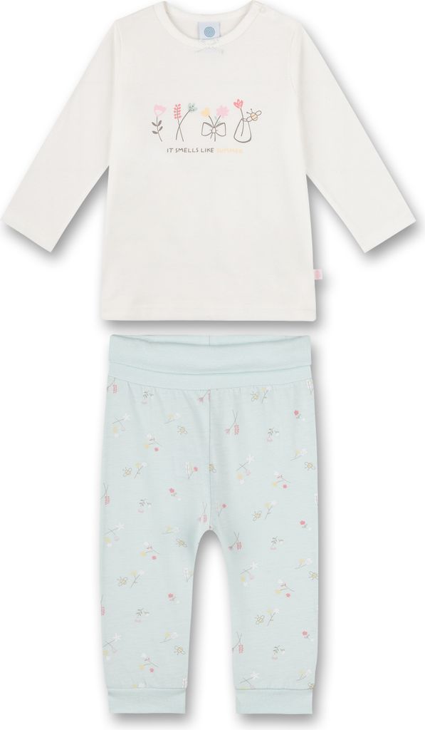 Sanetta Mädchen Schlafanzug lang Bio Baumwolle Off White Blumen Print
