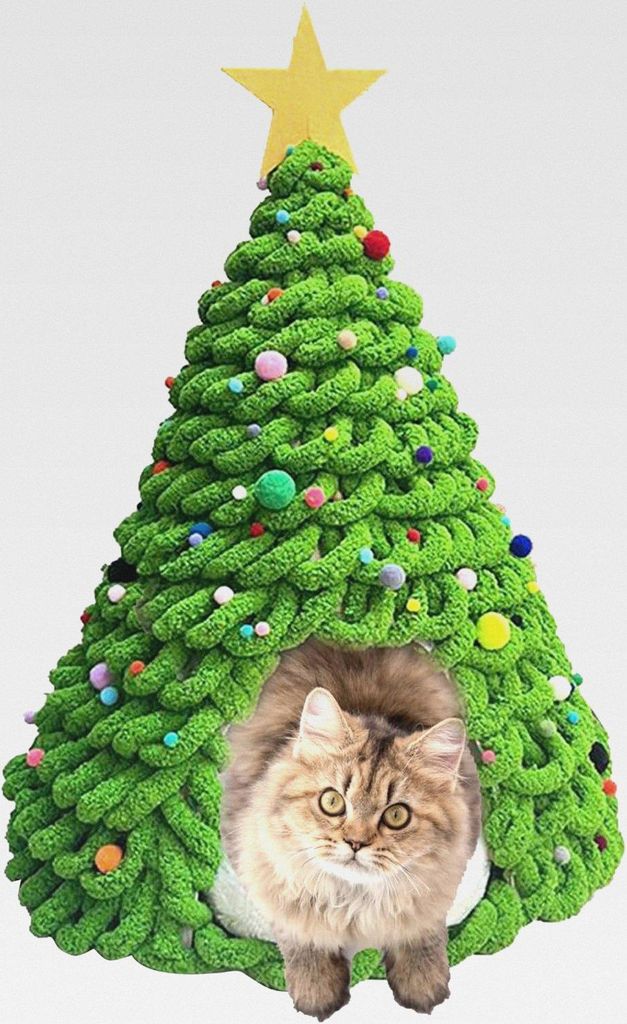 Weihnachtsbaum Katzenhaus Bausatz - Katzenhöhle Bausatz | Gemütliches Schlafzelt Höhlenbett für Katzen Hunde Haustiere