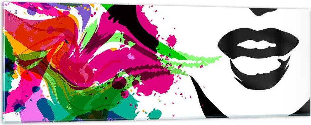 Bilder auf glas - Frau Gesicht Lippen Make-up - 90x30cm - Glasbilder - Wandbilder - Kunstdruck - zum Aufhängen bereit - Wanddekoration aus Glas - ...