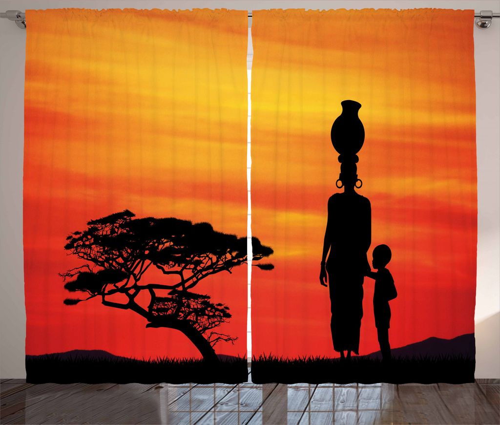 ABAKUHAUS afrikanische Frau Rustikaler Vorhang, Mutter und Kind, Wohnzimmer Universalband Gardinen mit Schlaufen und Haken, 280 x 245 cm, Scharlach...