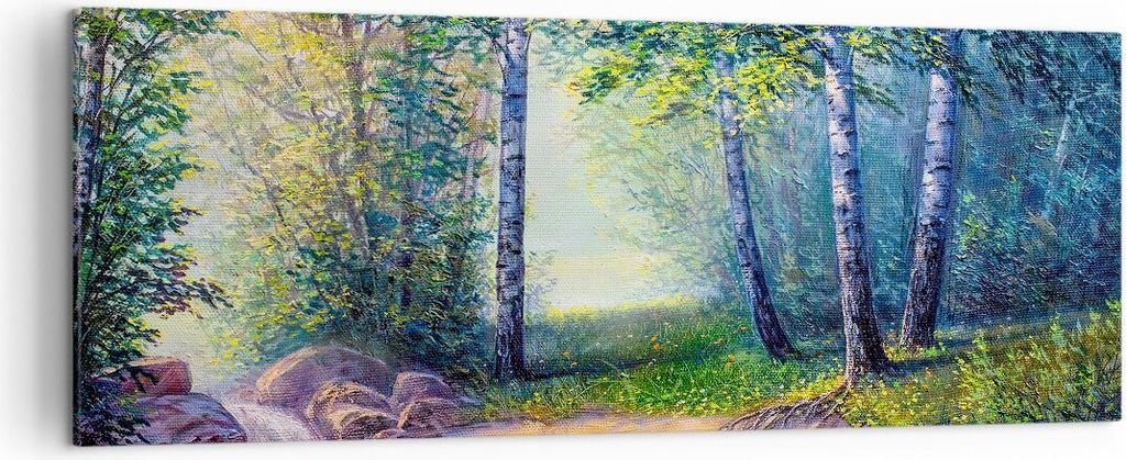 Bild auf Leinwand - Leinwandbild - Wiese Wasser Baum - 140x50cm - Wand Bild - Wanddeko - Wandbilder - Leinwanddruck - Bilder - Kunstdruck - Wanddek...
