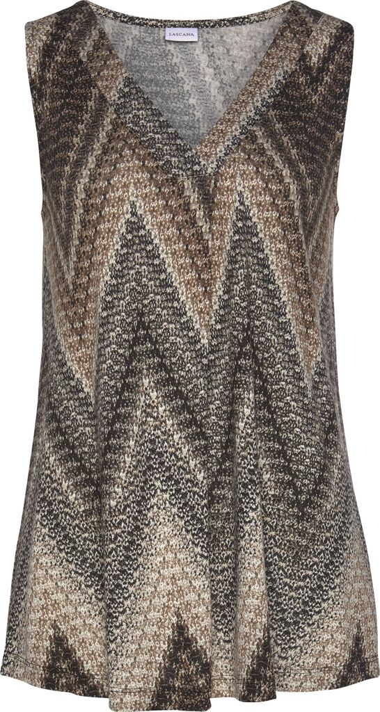 LASCANA Tanktop schwarz-braun-creme bedruckt Größe 44/46