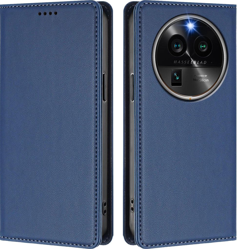 Handyhülle für Oppo Find X6 Pro, Kunstleder Klapphülle Stoßfeste Magnetische Hülle mit Ständer Dunkelblau