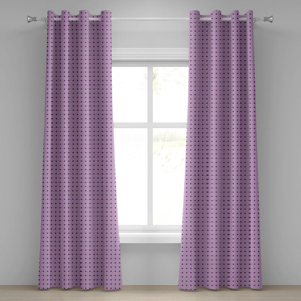 ABAKUHAUS Mauve Ösenvorhang, Retro Polka Dots Hintergrund nostalgische stilisierte weibliche Mädchen Mode Artsy Muster, Dekorative 2-Panel-Fenste...