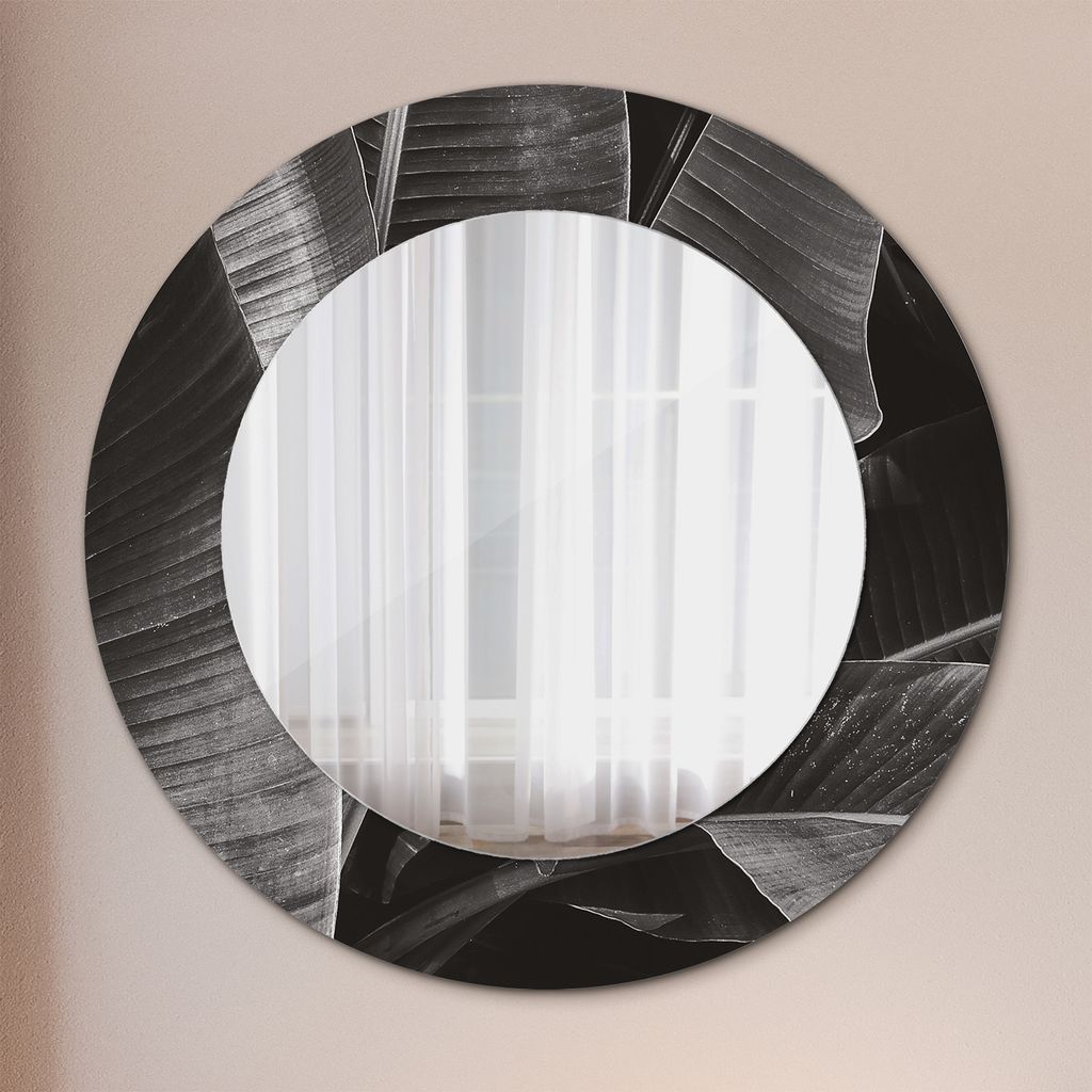 Modern Spiegel - Wandspiegel Design Wandmontage – Badspiegel mit Aufdruck - Rundspiegel - Tropisch Palmen - Rund: Ø50cm