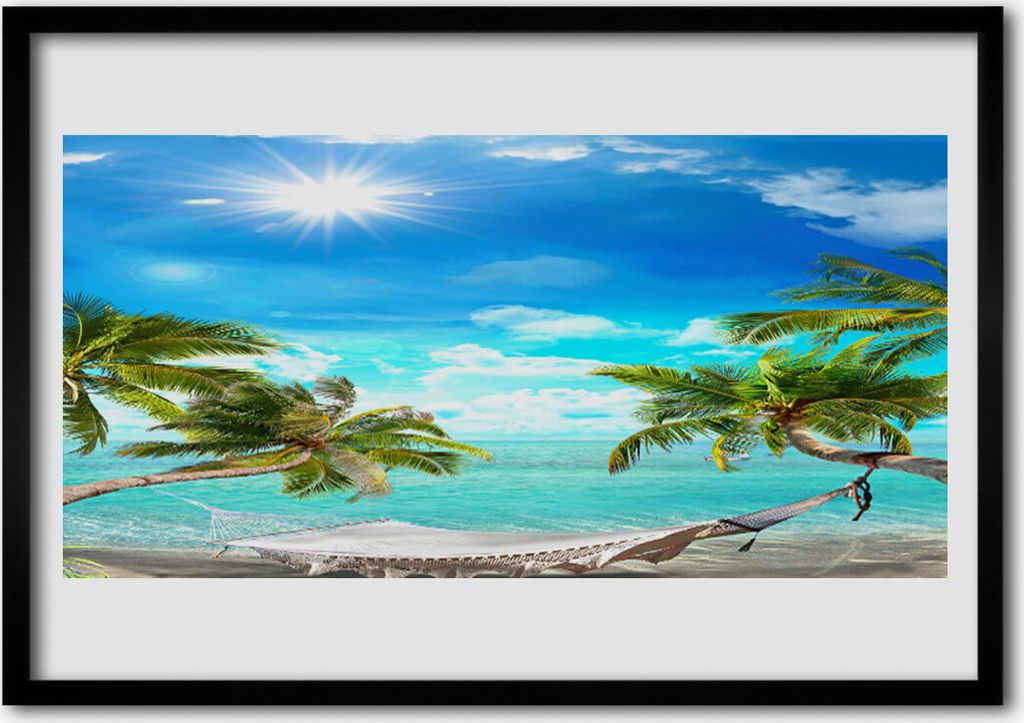 Bild 100x70 MDF-Rahmen Wandkunst Tropische Palmen Hammock Beach