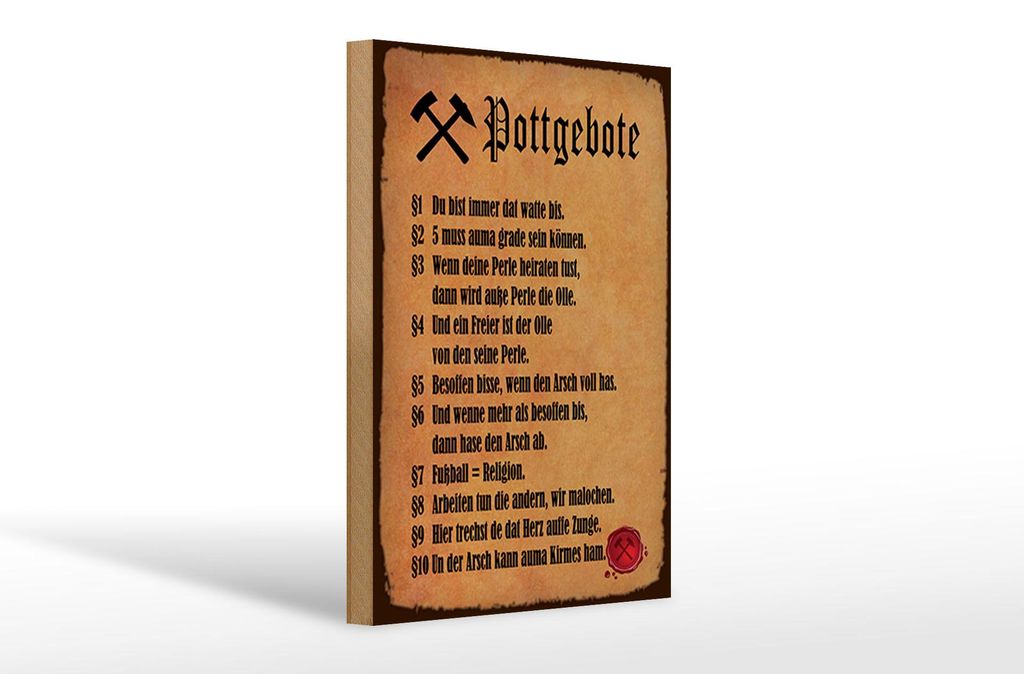Holzschild Spruch 20x30cm Pottgebote du biste immer dat