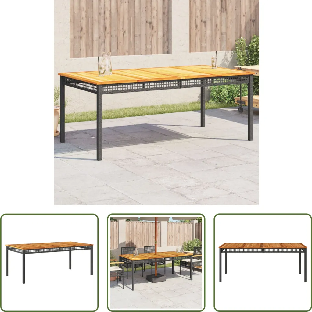Grande table de terrasse rectangulaire noire en rotin et bois massif