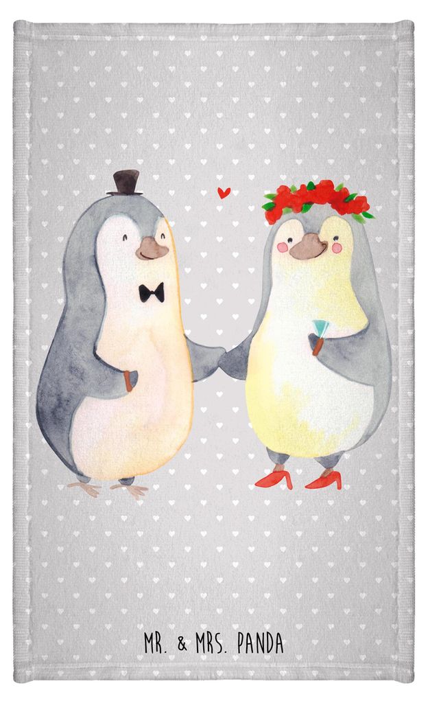 Mr. & Mrs. Panda Handtuch Pinguin Heirat - Grau Pastell - Geschenk, Paar, badezimmer, Baumwollhandtuch, Bräutigam, Frau, Freundin, Mann, Hochzeit,...