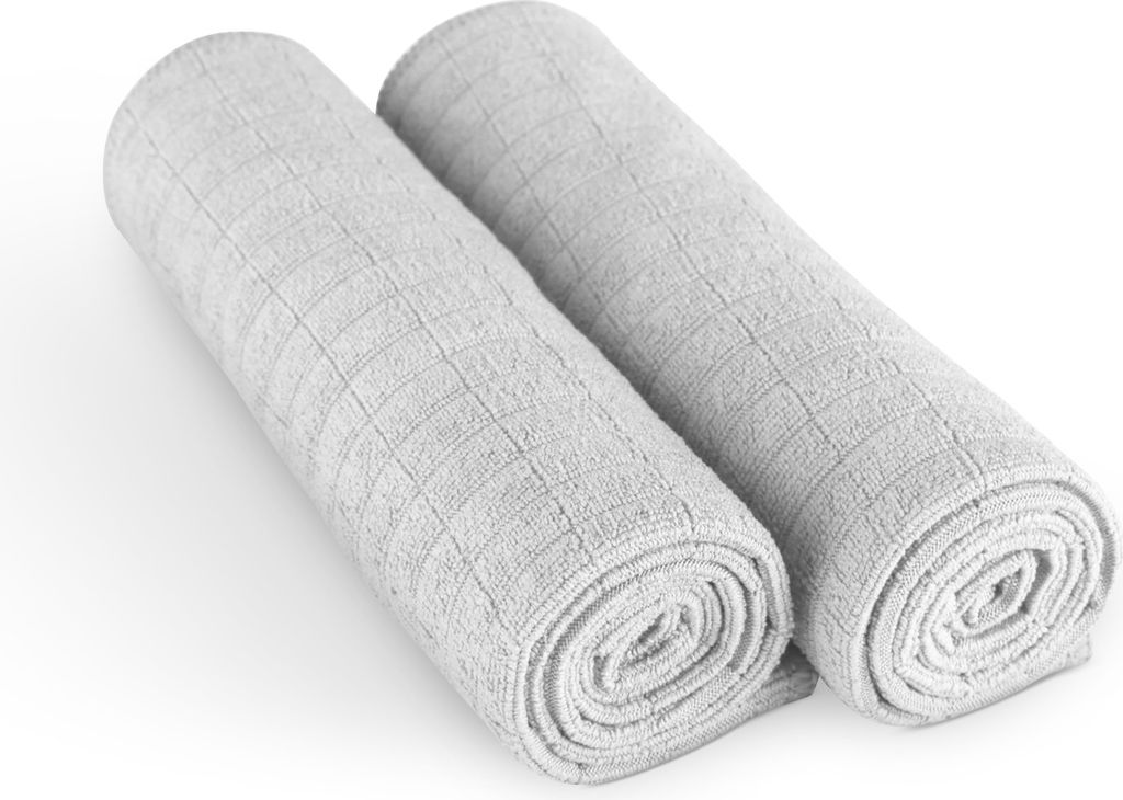 Mikrofaser Putztücher 65x45 cm Hellgrau (2er-Pack) Reinigungstücher Set, Geschirrtuch für Küche, Glas & Bildschirm, saugstark & fusselfrei
