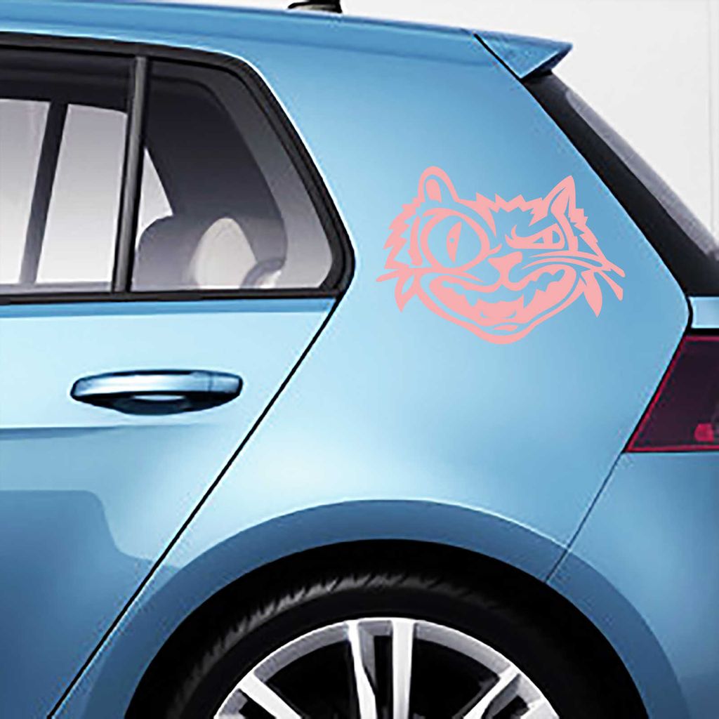 Aufkleber - 2 Stk. Autoaufkleber Crazy Cat, je 15cm x 11cm hellrosa - Tuning Carystyling Heckscheibe Auto