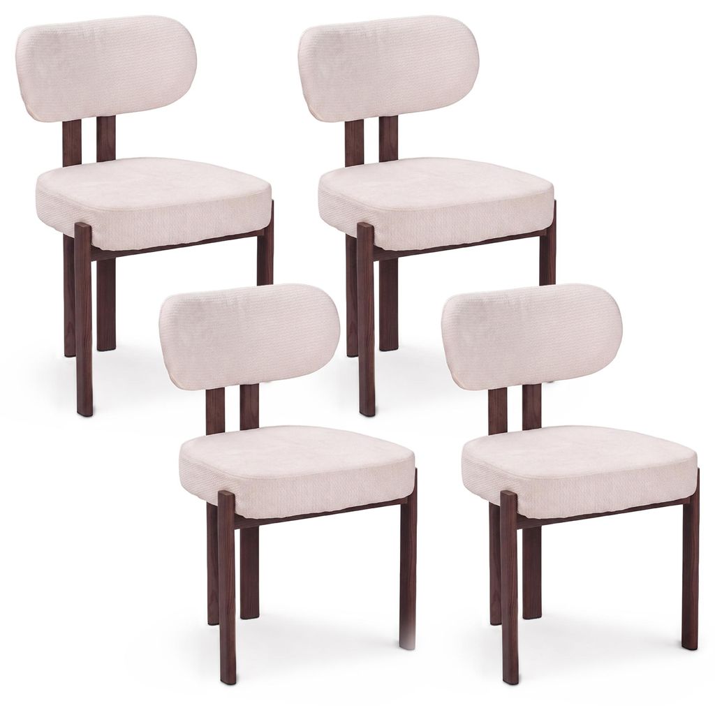 4er Set Esszimmerstuhl Stoff Beige - Beine Dunkle Produktbild 