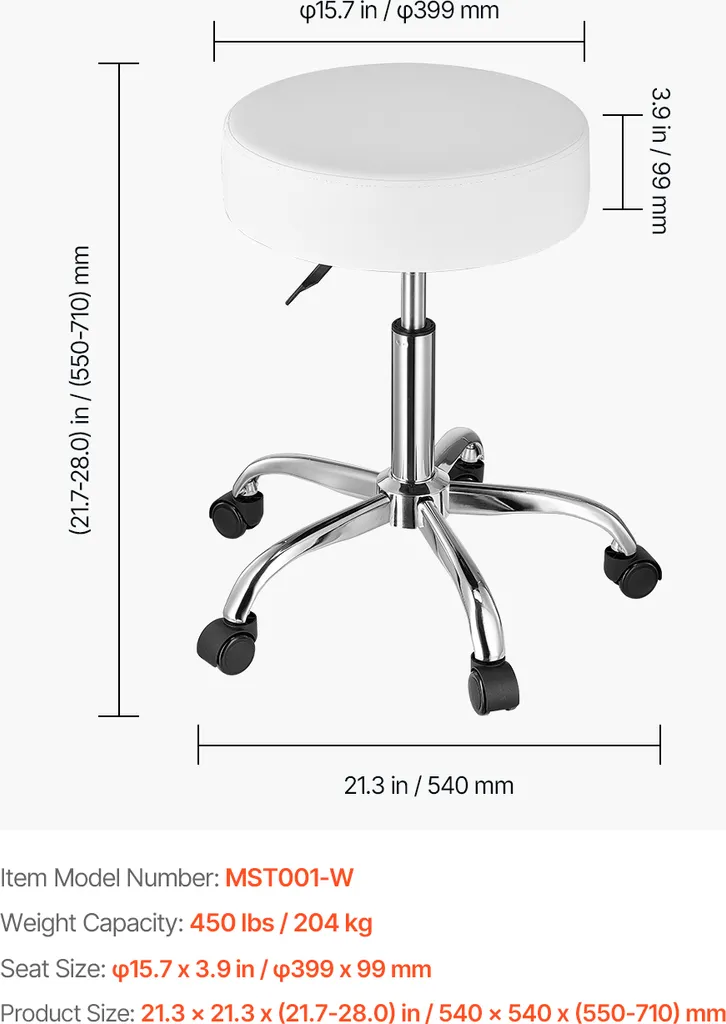 Siège de selle ergonomique pivotant tabouret à roulettes blanc VEVOR - 7