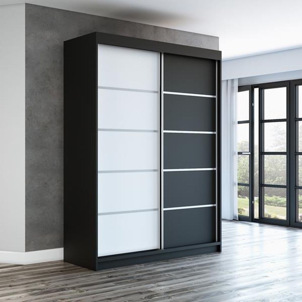 Schwebetürenschrank, 2-türig Schrank! Moderne Garderobe für Kleidung. Verschiedene Farben (Weiß, Schwarz, Somona) Kleiderschrank PARIS 160 cm