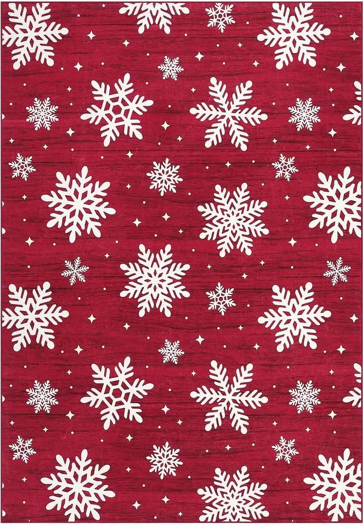 Tappeto, design natalizio, tessuto morbido, finitura antiscivolo, rosso, 140cm x 200cm