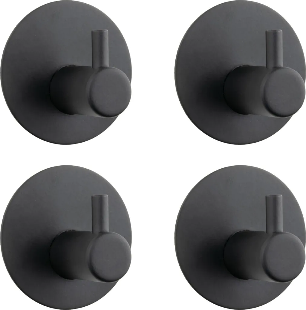 4 ganci da parete per bagno autoadesivi in metallo nero
