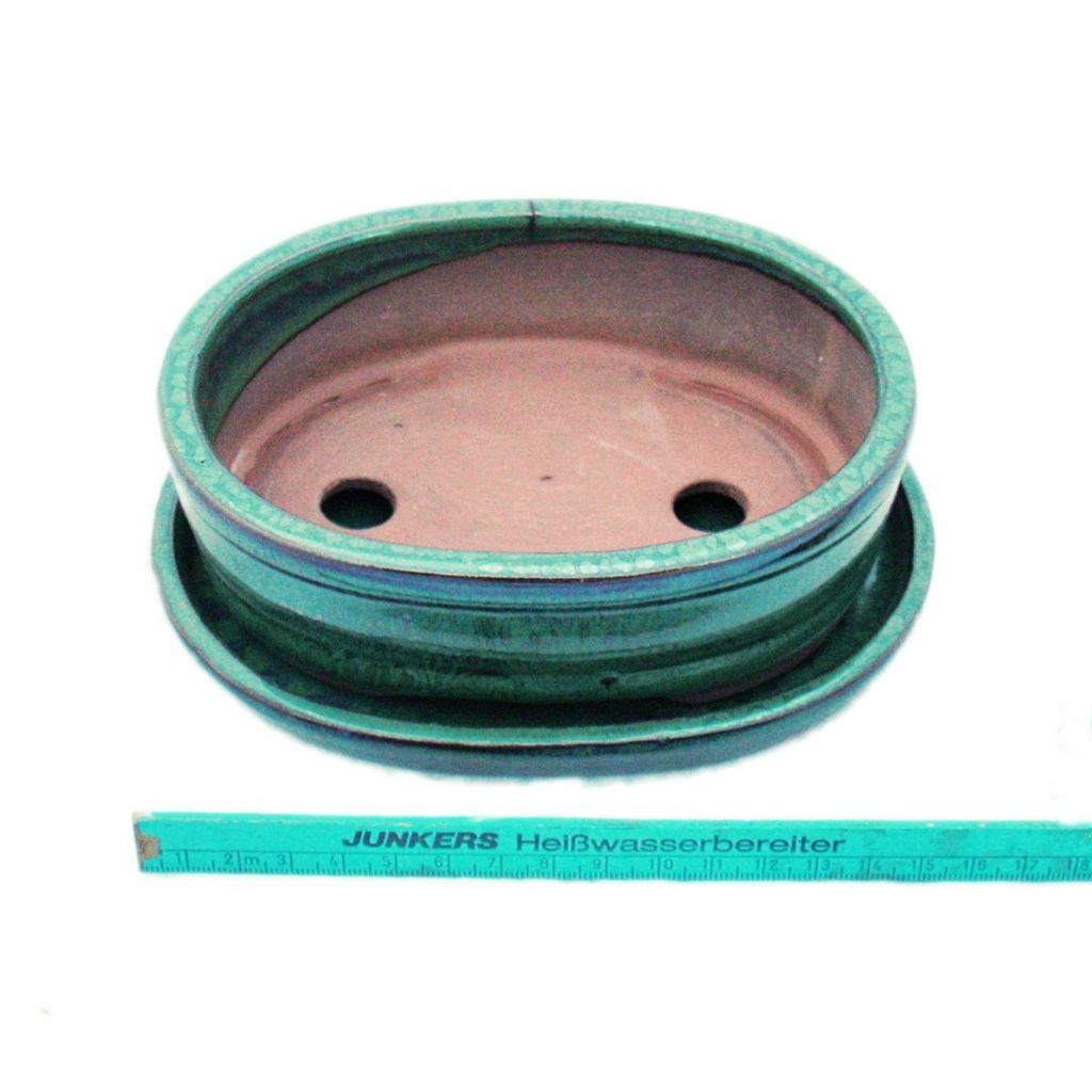 Ciotola Per Bonsai Rettangolare Smaltata Con Piattino, Rossa, 15,5x12x4,5 Cm, Yixing, Con Fori Drenaggio - 3