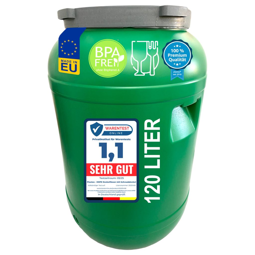 plasteo Weithalsfass 120 L Deckelfass lebensmittelecht – Produktbild 