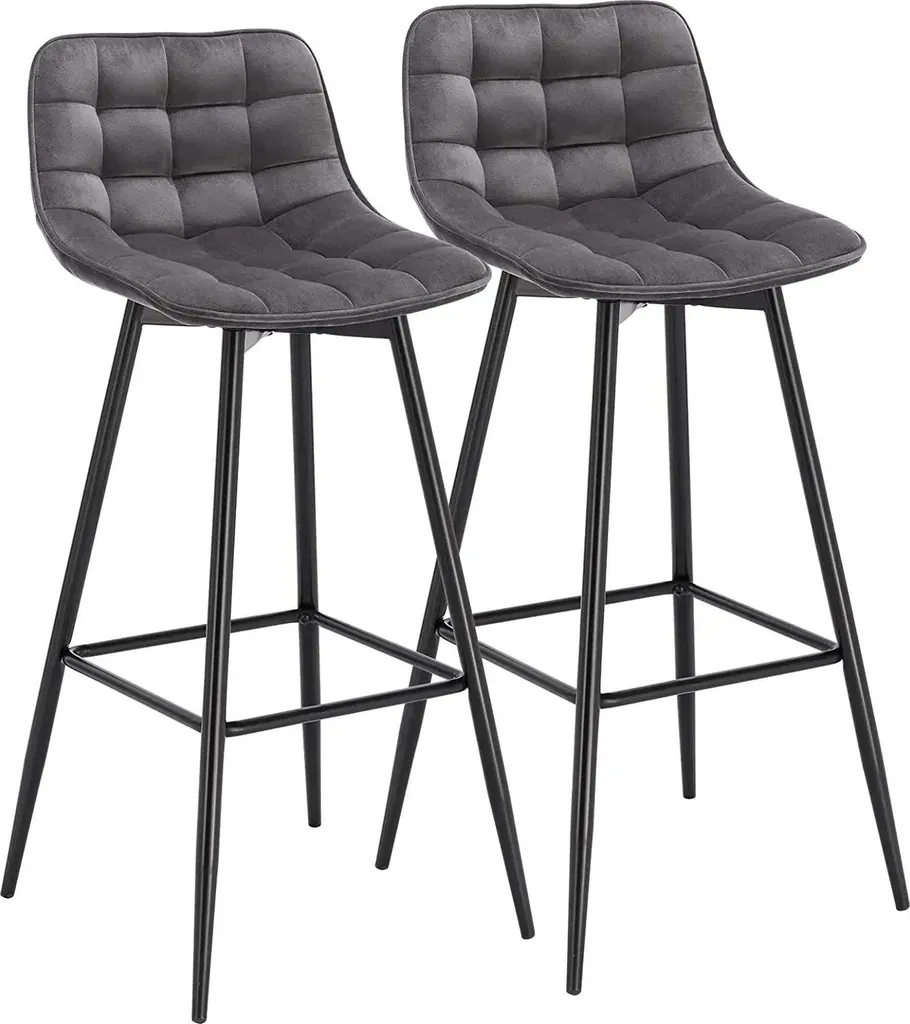 Chaise Haute de Cuisine Lot de 2 Tabourets Velours Gris pour Îlot Central