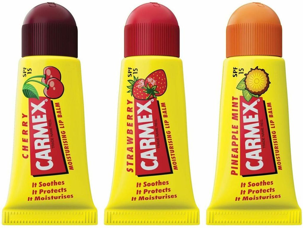 Feuchtigkeitsspendender Lippenbalsam Carmex Triplo Durchsichtig Spf 15 Erdbeere Ananas Cerise 3 Stücke (3 Stück)