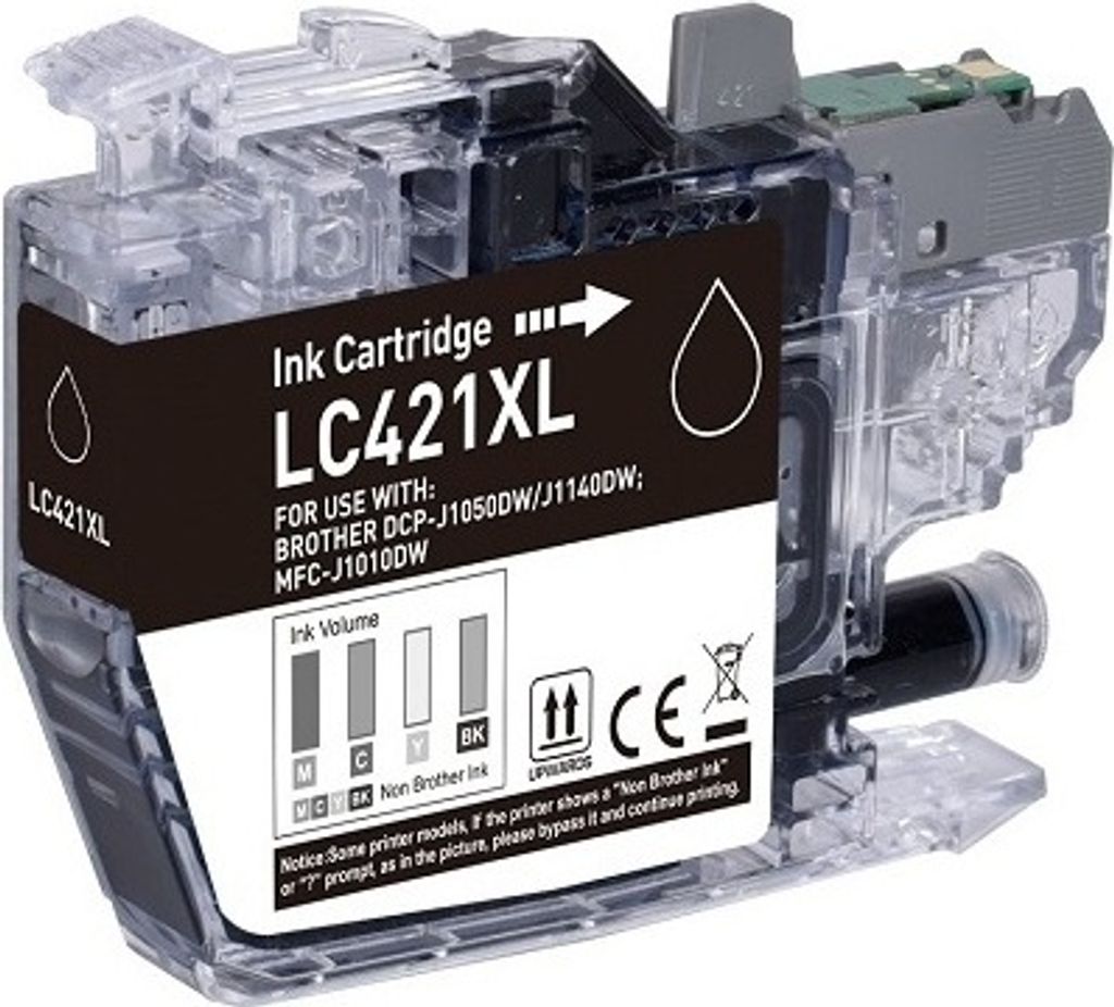 XL Druckerpatrone kompatibel mit Brother LC-421 XL-BK Black, Schwarz für DCP-J1050 DW, DCP-J1140 DW, DCP-J1800 DW, MFC-J1010 DW für 500 Seiten!