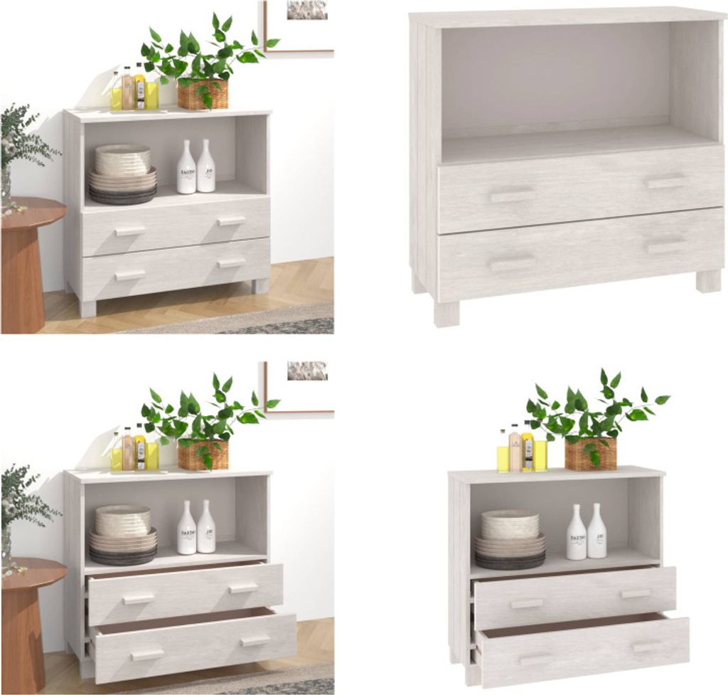 vidaXL Sideboard HAMAR Weiß 85x35x80 cm Massivholz Kiefer - Sideboard - Sideboards - Holz Sideboard - Massivholz Sideboard