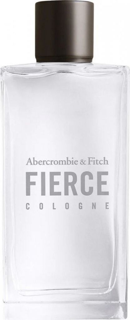 A clear, front-facing studio shot of an Abercrombie & Fitch Fierce Eau de Cologne bottle against a white background.