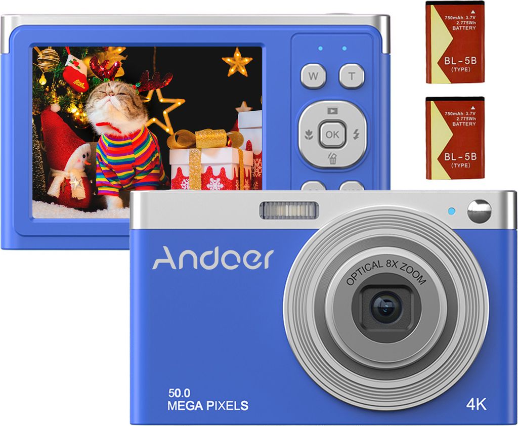 Andoer Tragbare 4K-Digitalkamera, Video-Camcorder, 50 MP, 2,88 Zoll, Weihnachtsgeschenk fuer Kinder und Jugendliche