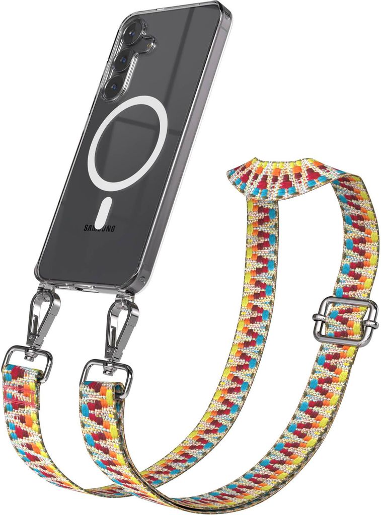 EAZY CASE - Handykette mit MagSafe Hülle für Samsung Galaxy S25 FE, Handyband Mix Style, Karabiner Silber, Umhängeband in Bunt