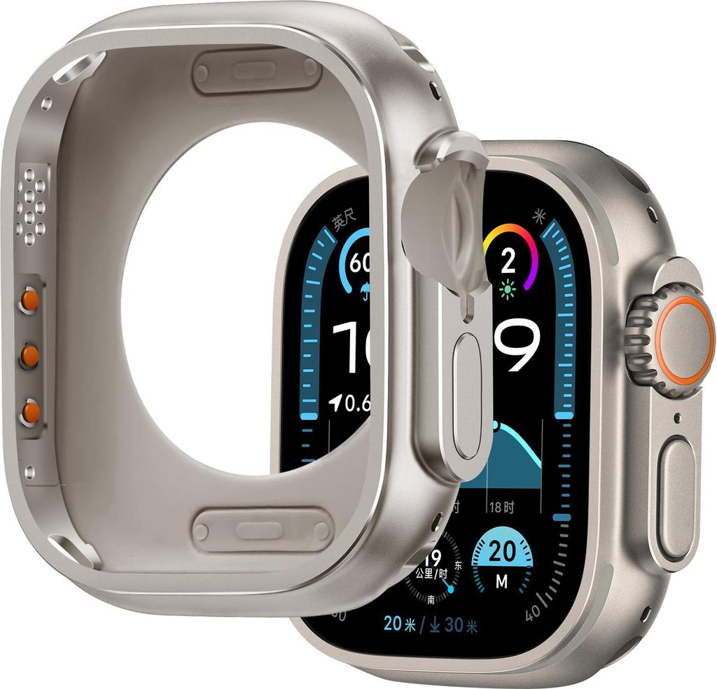 Bandz Metallgehäuse passend für Apple Watch Ultra / Ultra 2 - 49mm aus hochwertigem Metallmaterial - Robuster Schutz (Farbe Titan)
