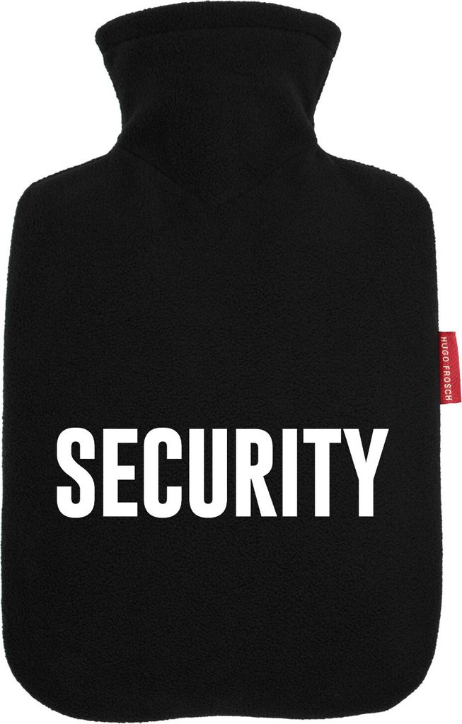 Huuraa Wärmflasche Security Schriftzug 1,8 Liter Black Classic Veloursbezug Bettflasche Geschenkidee