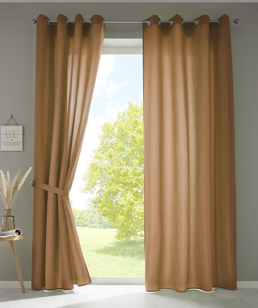 2er Set Vorhänge Schal Ösen »Berlin« HxB 225x140 cm Taupe Blickdicht Microsatin Lichtdurchlässig Uni Matt, 20405N2