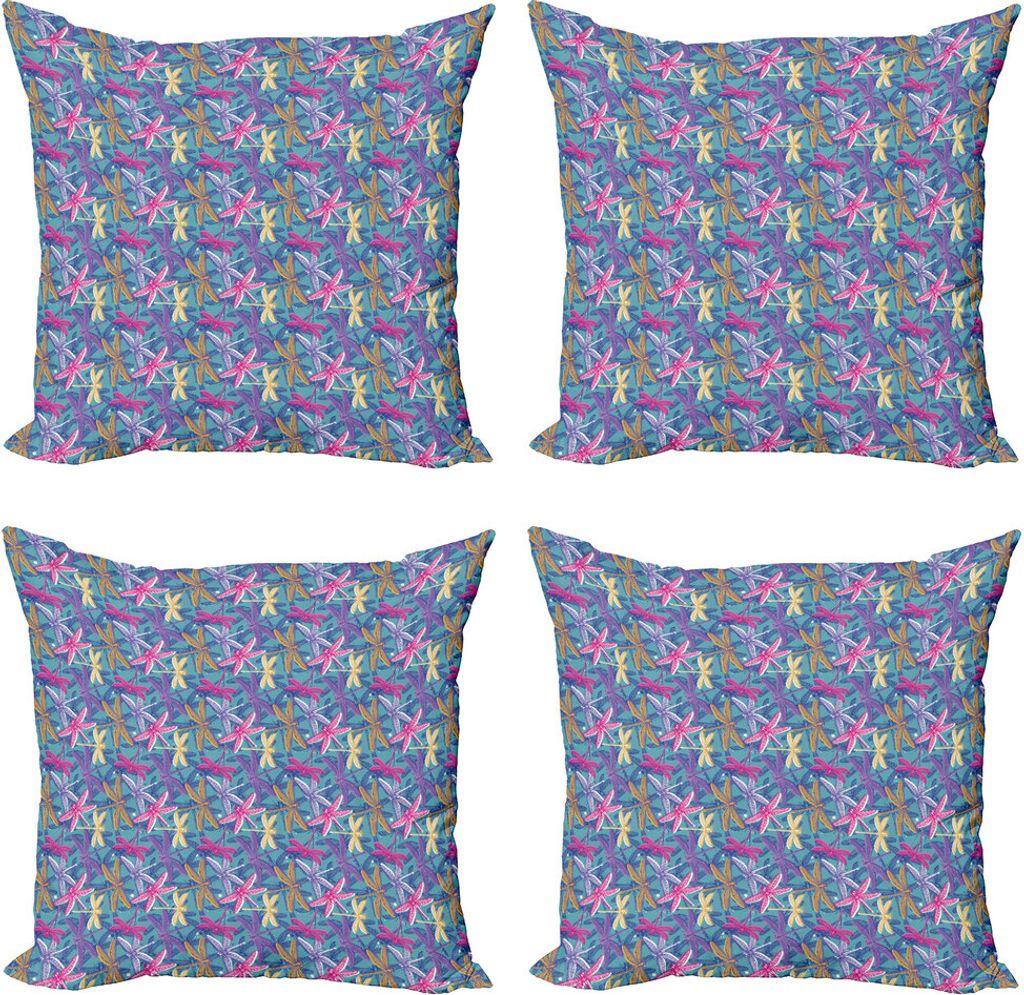 ABAKUHAUS Libelle Kissenbezug Set (4 Stück), Grunge bunte Bugs, Moderner Doppelseitiger Digitaldruck, 40 cm x 40 cm, Mehrfarbig