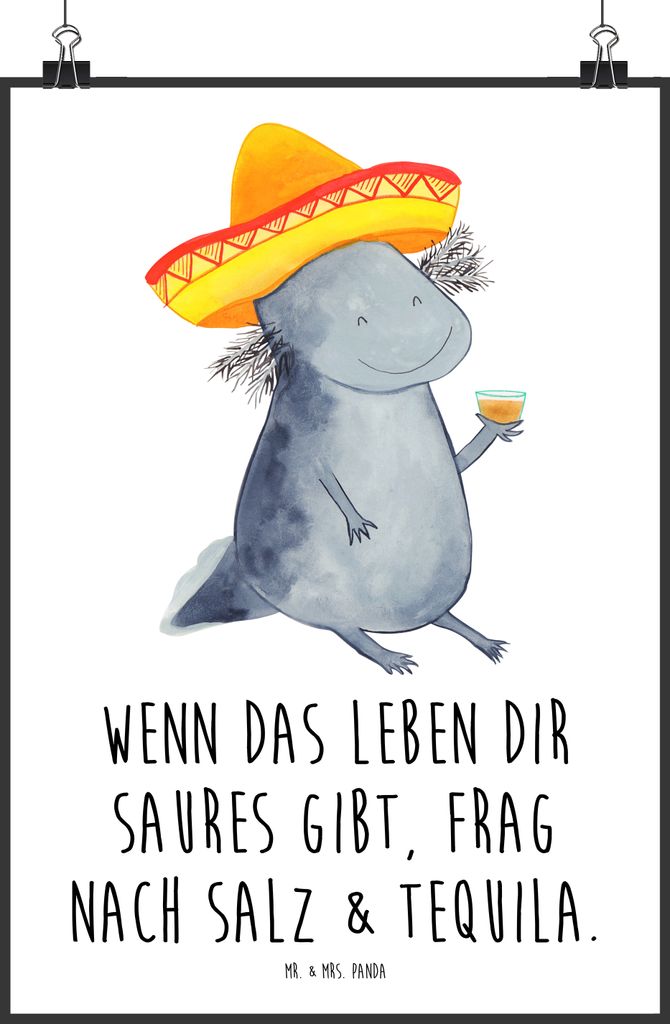 Mr. & Mrs. Panda Bild Axolotl Tequila DIN A0 - Weiß - Geschenk, Mexico, trinken, Spruch, Plakat, Wandbild, Urlaub, Sombrero, drucke, Party, wandde...